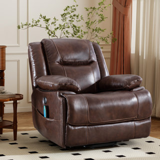 37.8" W Top Grain Genuine Leather Super Soft And Oversize Power Lift Assist Recliner with Massage