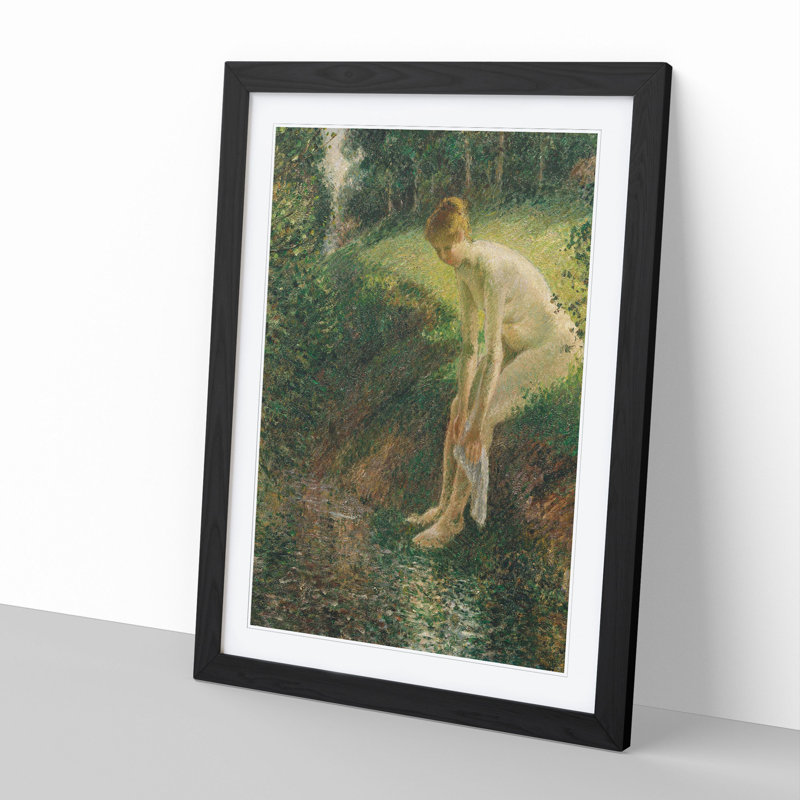 Lady Cleaning Her Leg by Camille Pissarro - Picture Frame Painting, 36cm H x 27cm W x 2cm D, Black Framed