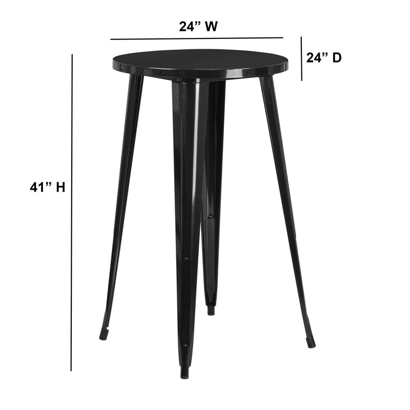 Table ronde de bar de qualité commerciale pour l'intérieur et l'extérieur, L 24 po x l 24 po, Argent
