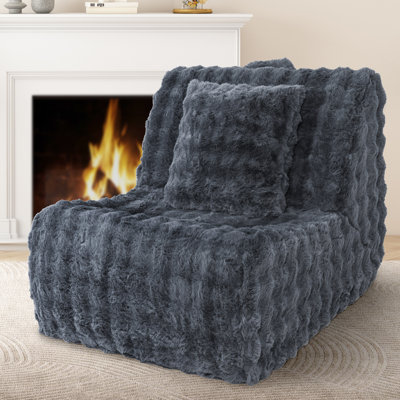 Bean Bag Chair With Memory Foam For Adults, Oversized Faux Fur Beanbag Chair With Soft Pillow For Living Room, Bedroom by Trule
