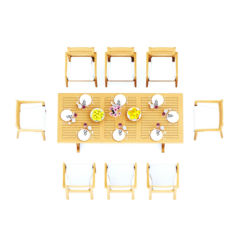 7 Pcs Grade-A Teak Wood Dining Set: 94" Double Extension Mas Rectangle Trestle Leg  Table And Vellore Stacking Arm Chairs #11VL2106