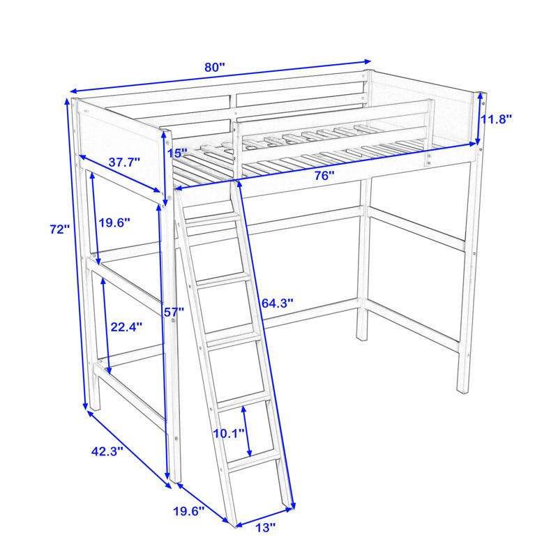 Danitra Kids Twin Loft Bed, Gray