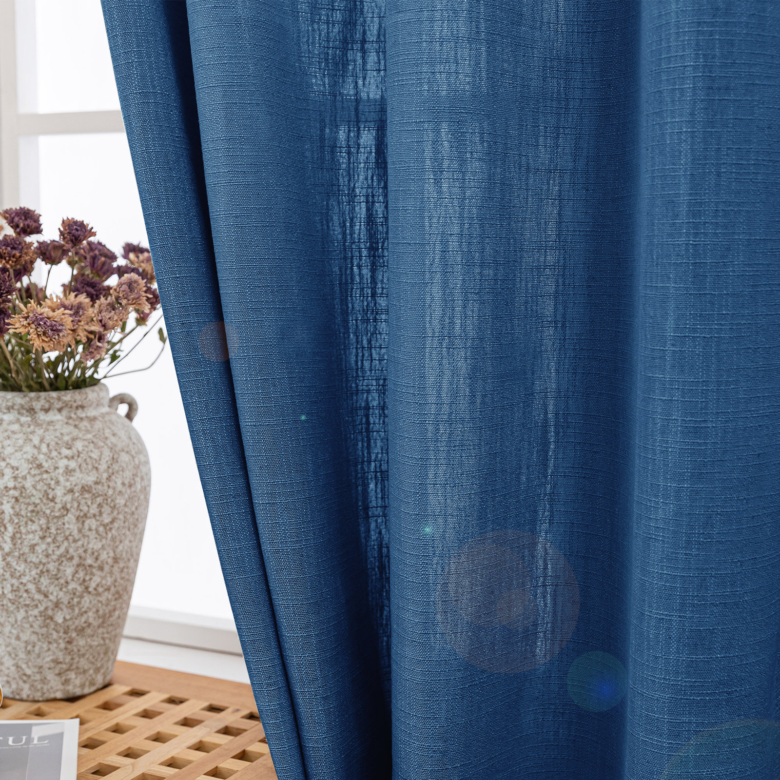 Kambi Linen Blend Semi-Sheer Curtain Panel Pair , 52" W x 96" L, Navy