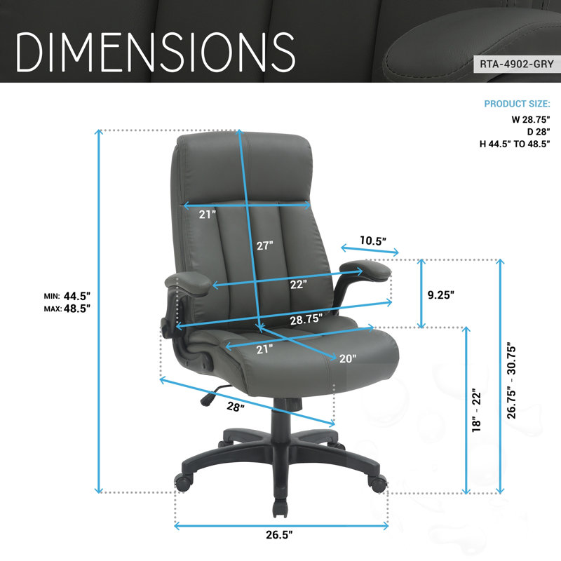 Chaise de bureau pivotante réglable avec accoudoirs, Gris, Gris