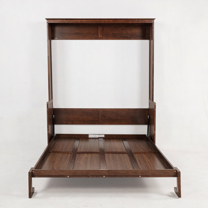 Lit escamotable en bois, lit escamotable mural peu encombrant, armoire murale, avec vérins à gaz, Noyer