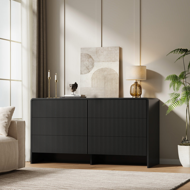 Commode 6 tiroirs 55,1 po, Noir