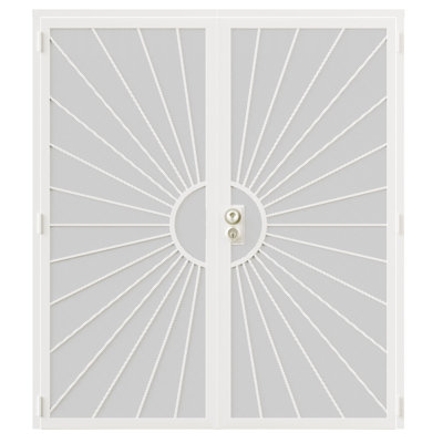  Security Screen Door – Perforated Mesh Steel with Rust-Resistant Finish and Dual-Bore, Reversible French Door in White With Lock