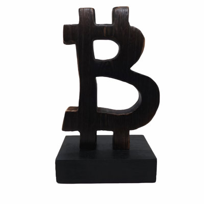 17" Handcrafted Bitcoin Wooden Sculpture