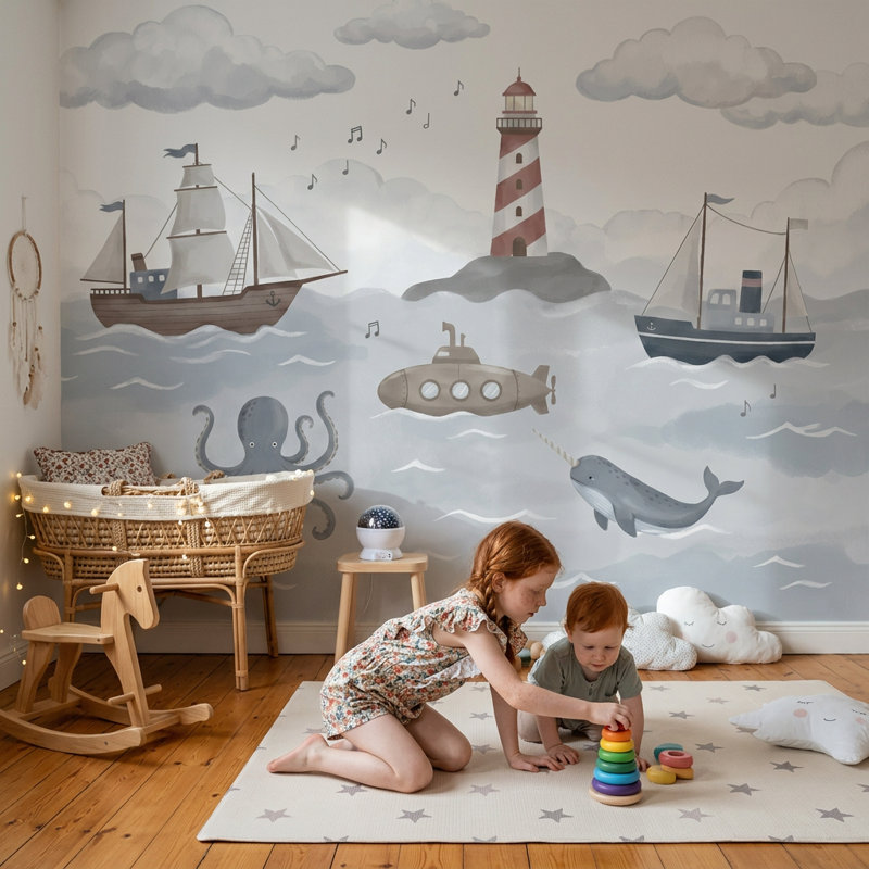 Décoration murale bord de mer amovible phare nautique, Non tissé, 120 po x 96 po