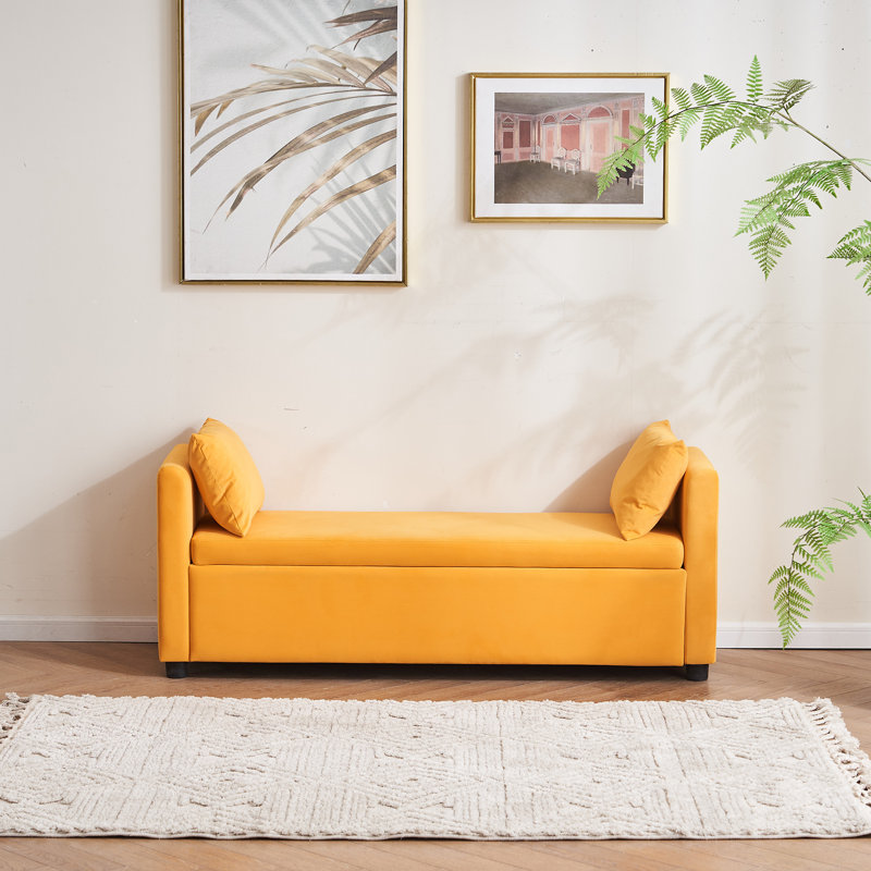 Banc rembourré avec rangement pour très grand lit Shaneta, Moutarde