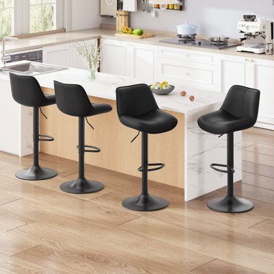 Modern Upholstered Faux Leather Swivel Adjustable Height Bar Stools Bar Stools with Footrest (Set of 4)