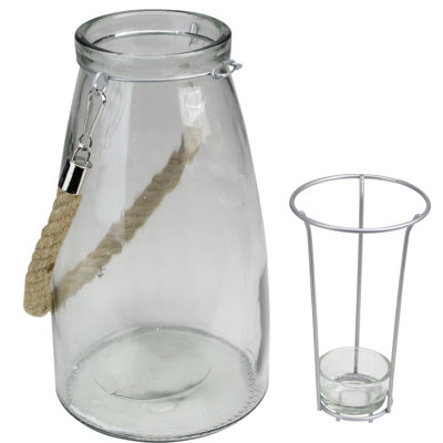 Lanterne cylindrique en verre 10,25 po avec support à thé suspendu