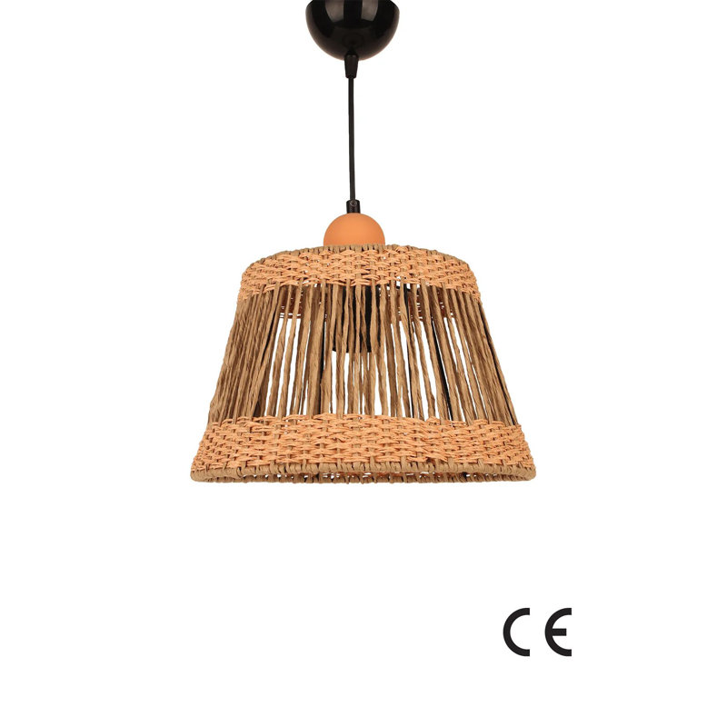 Lustre réglable élégant, corps en plastique orange, 11,8 po x 9,8 po | Rafia, hauteur: 9,8 - 24,4 pouces | Convient aux ampoules E27 (40 W maximum), parfait pour les salles à manger et les espaces de vie modernes, classé IP20
