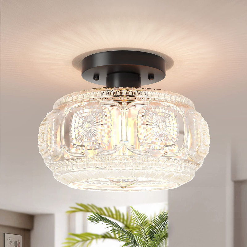 Plafonnier semi-encastré, plafonnier en verre Globe, éclairage moderne noir pour couloir, porche, couloir, chambre à coucher, ampoule non incluse