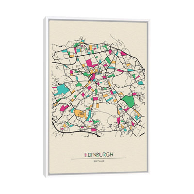 Edinburgh, Scotland Map by Ayse Deniz Akerman - Floater Frame Print on Canvas