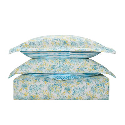 Happy Floral Blue Cotton Reversible 3 Piece King Comforter Set -  Poppy & Fritz, USHSA51219883