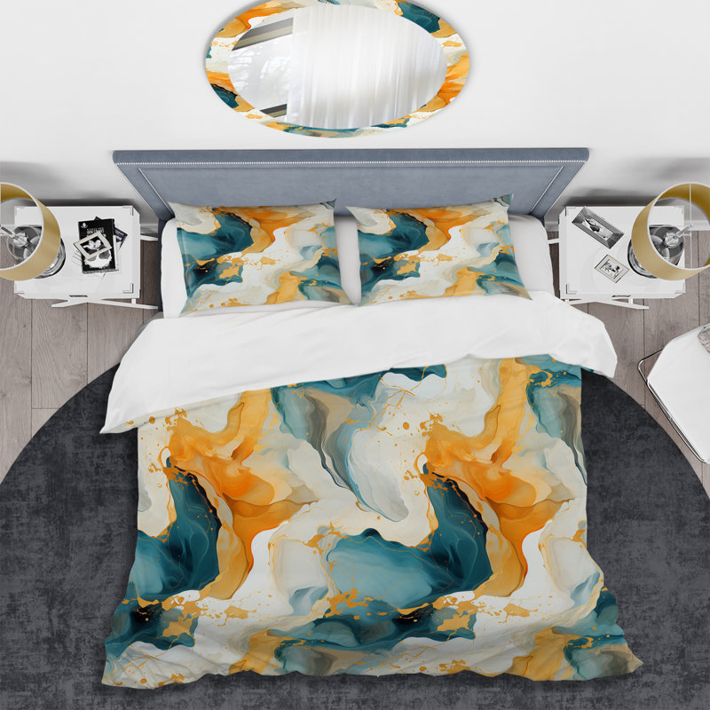 Ensemble de housse de couette Gold Artistic Elegance Marble Grace I, Housse de couette pour très grand lit et 2 très