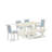 6-pc kitchen table set contains a linen white (off-white) dining table a dinner bench and 4 baby blue linen fabric dining chairs with high back - wire brushed linen white.-85692402-85692405-126725365