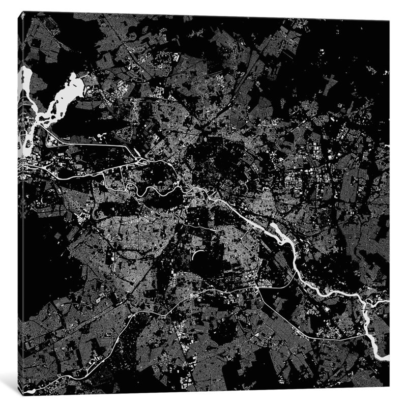 « berlin’square », impression sur toile tendue, H 37 po x l 37 po x P 1,5 po, Toile avec cadre noir, Pas de tapis