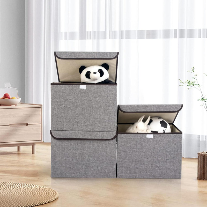 Large Quart Linen Fabric Foldable Storage Bin Cube Organizer Basket With Fliptop Lid  Clothes  Box For Home Office Closet