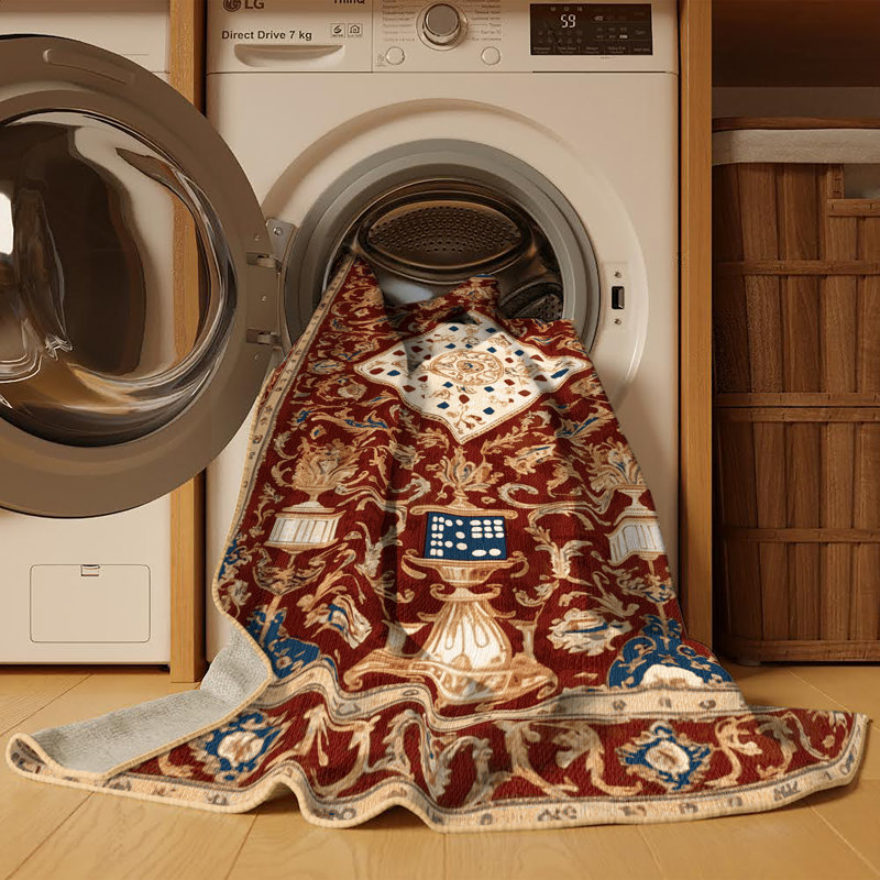 Tapis brun français lavable à la machine, Rond 3 pi