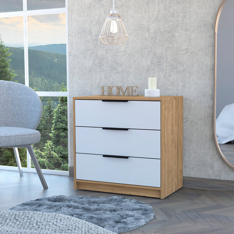 Commode à trois tiroirs, Brun / Blanc