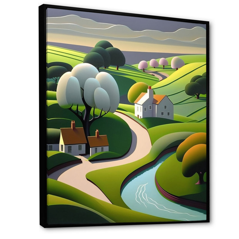 «Little Spring River In Abstract Green Mountains», art mural abstrait sur toile, H 32 po x l 16 po x P 1 po