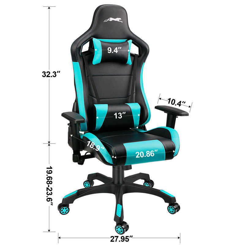 Inbox Zero Adjustable Reclining Ergonomic Faux Leather Swiveling PC & Racing Game Chair, Black/Light Blue