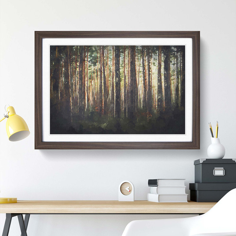 Pine Tree Forest in Spring - Picture Frame Graphic Art Print, 36cm H x 48cm W x 2cm D, Walnut Framed