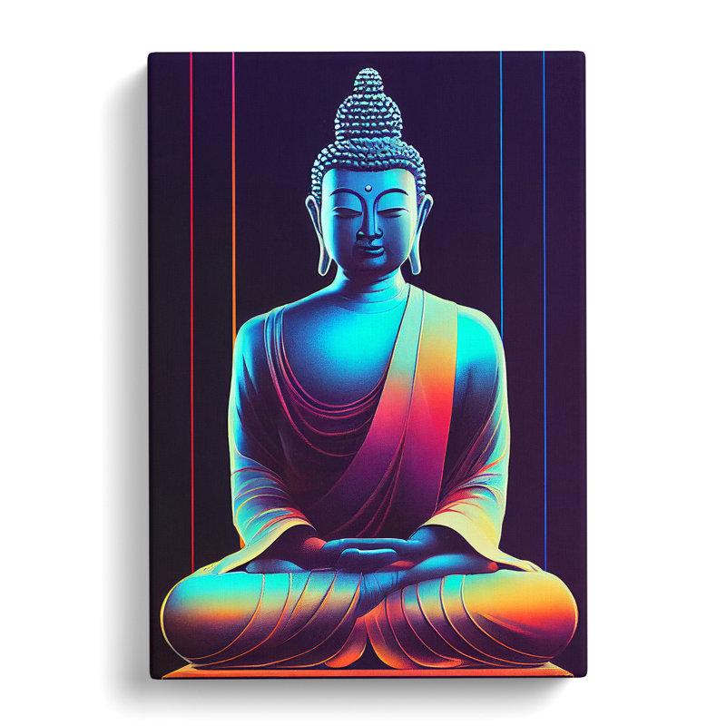 Buddha In Neon - Print, Wrapped Canvas, 50cm H x 35cm W x 3cm D, No Matte