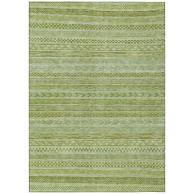 Tapis extérieur lavable rayé vert et sauge 3 pi x 5 pi
