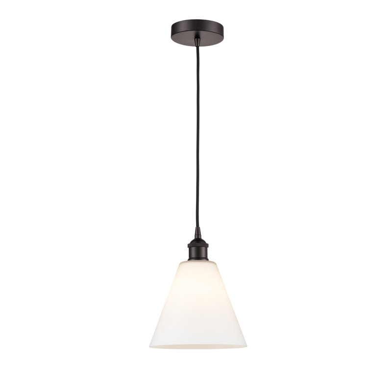 Luminaire suspendu conique à 1 lumière Bluford, H 10,75 po x l 8 po x P 8 po, Blanc mat, Bronze huilé