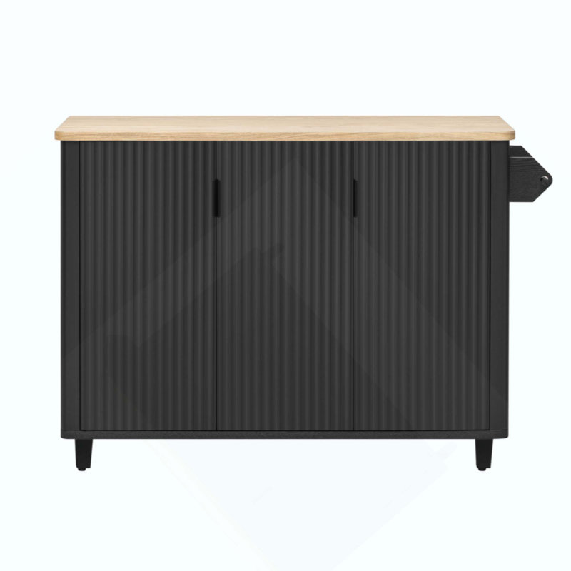 Fluted Kitchen Island with Drop Leaf, Black