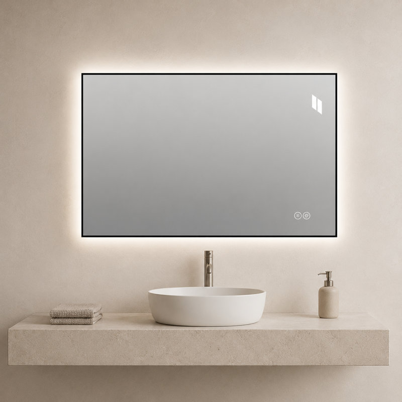 Miroir de salle de bain 24 po x 32 po à DEL avec cadre en aluminium, anti-buée, fonction mémoire, fixation murale horizontale ou verticale