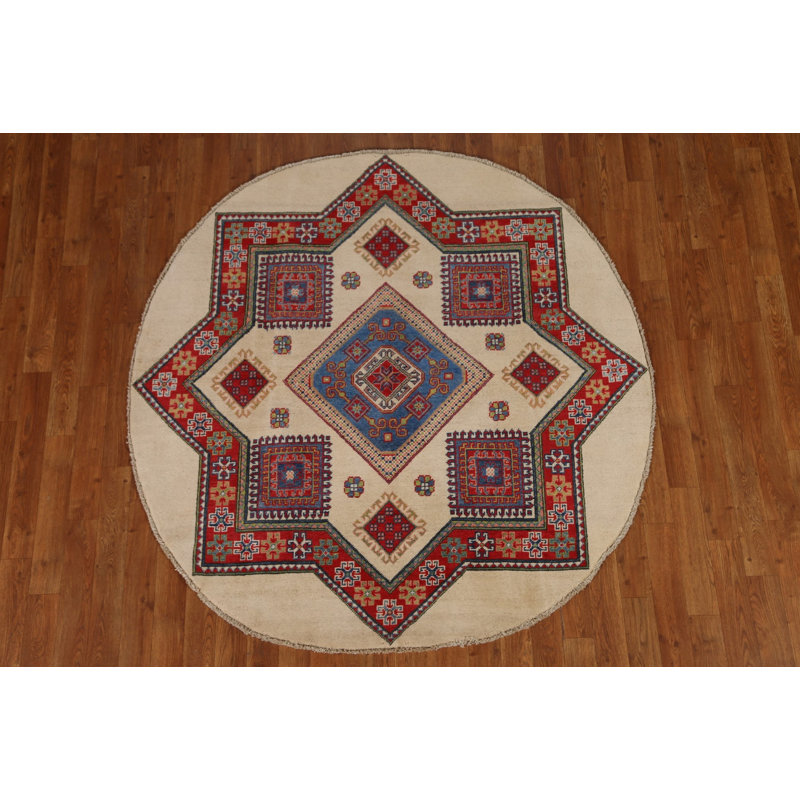 Geometric Kazak Round Area Rug 5x5