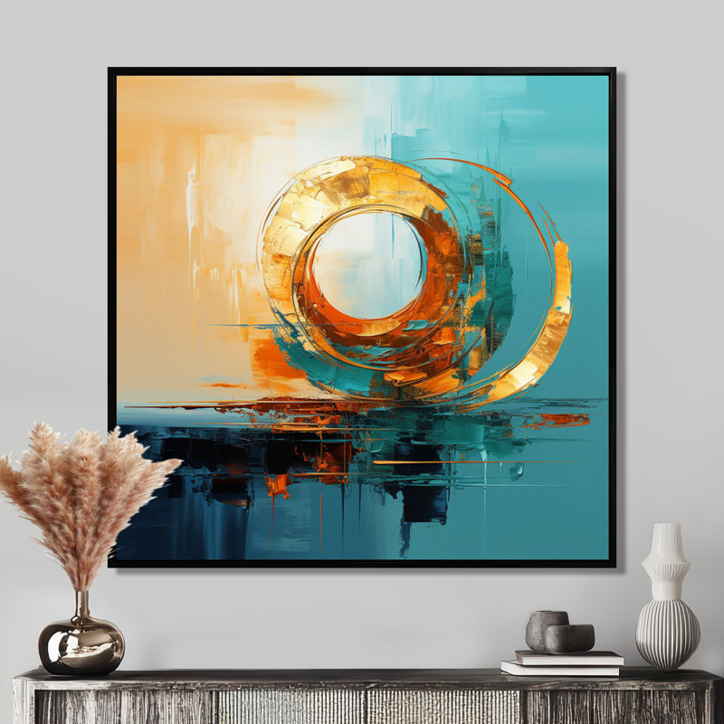 Golden Horizon - reproduction d'art abstrait mural, Black Floater Framed, H 16 po x l 16 po x P 1 po