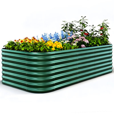 Ensemble de lit de jardin surélevé galvanisé haut, grande boîte de plantation ovale pour légumes 8 x 4 x 2 pi, double renforcé par barre verticale et barre transversale avec doublure