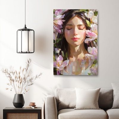 Modern Impressionist Floral Woman Portrait Canvas Print Textured - Urban Studio