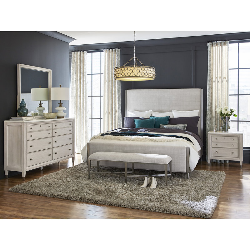 Beige and White 2-Drawer Nightstand with Marble Top