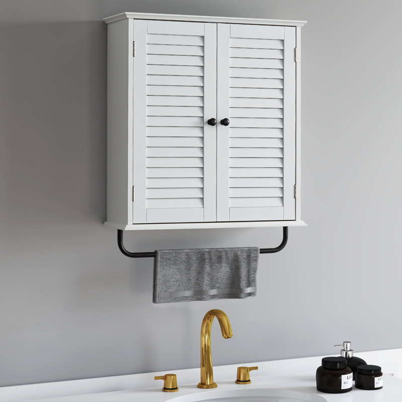Shaker Style Wall Bathroom Medicine Cabinet With Towel Bar - 3-tier Organizer With Adjustable Shelves, White