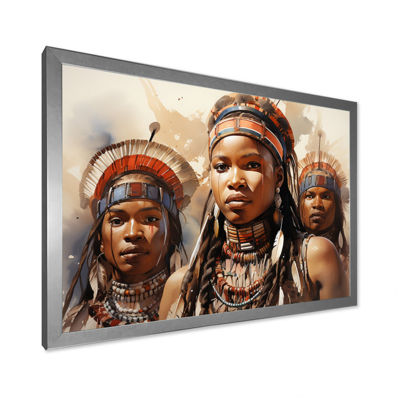 «African Zulu Dancers II» sur toile, H 34 po x l 44 po x P 1,5 po, Cadre photo argenté