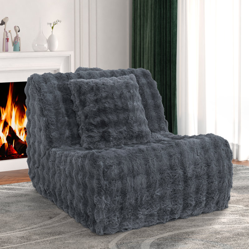 Bean Bag Chair For Adults, Giant Bean Bag Chair With Pillow, Memory Foam Beanbag Sofa Chair With Soft Faux Fur For Living Room Bedroom Or Reading Nook