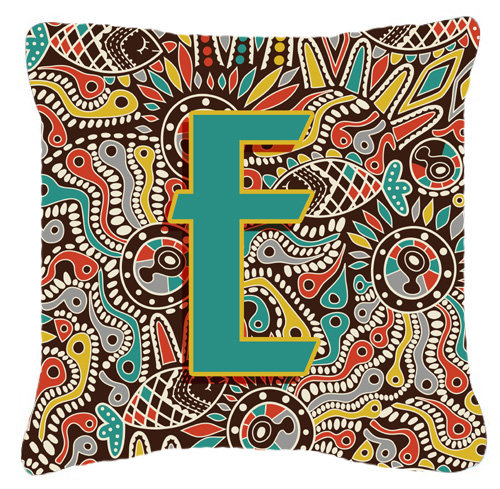 Coussin décoratif intérieur/extérieur tribal lettre-monogramme, 18" H x 18" L x 5.5" D, E