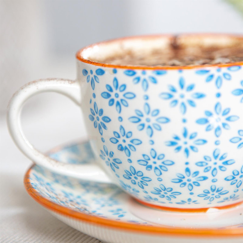 Nicola Spring - Hand-Printed Cappuccino Cups, Blue/Orange 