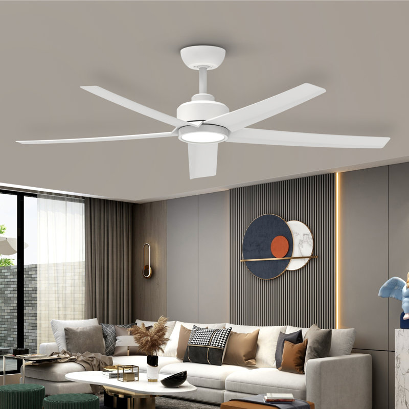 52" Emileo Ceiling Fan with LED Lights White, White