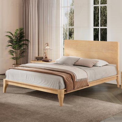 Lit plateforme en bois de bambou de style Mid-Century moderne avec support en lattes de bois, aucun sommier requis, assemblage facile