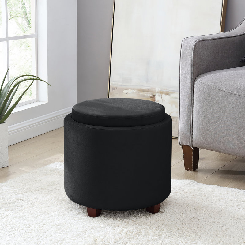 Ludine Upholstered Ottoman, Black Velvet