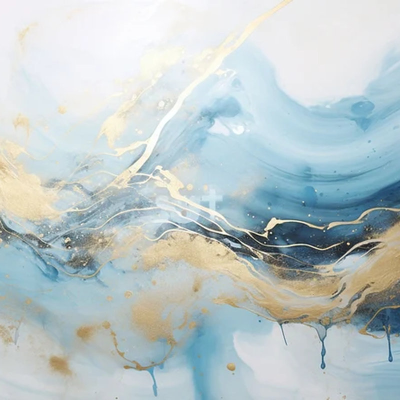 Adhésif mural bleu et doré, L 108 po x l 96 po