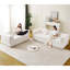 Canapé moderne sans os avec deux coussins décoratifs circulaires, tissu en polyester à poils longs texturé litchi doux pour la peau, canapé en mousse à carreaux-157826938