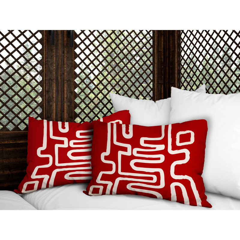 Oreiller carré Joni Squiggles, Rouge